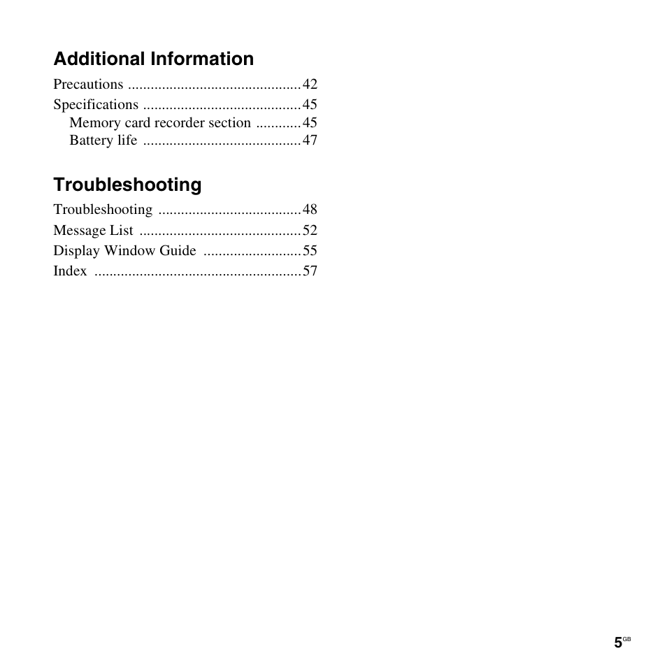 Additional information, Troubleshooting | Sony ICD-LX30 User Manual | Page 5 / 59