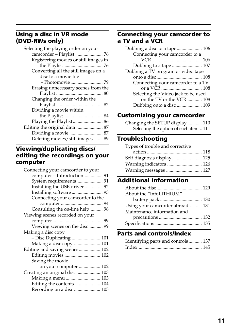 Sony DCR-DVD301 User Manual | Page 11 / 148