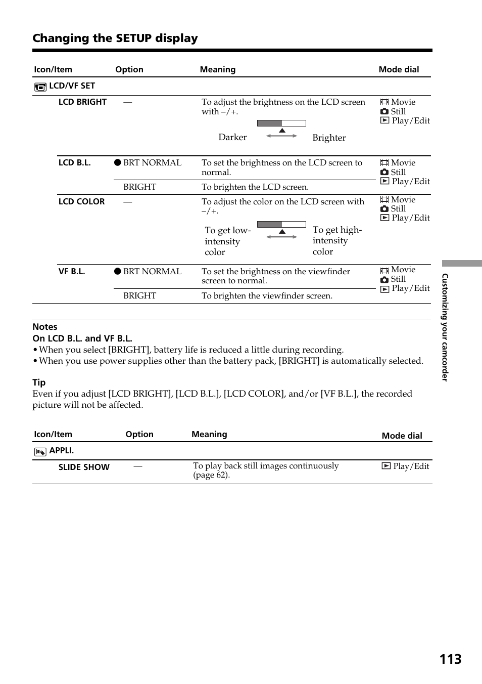 Changing the setup display | Sony DCR-DVD301 User Manual | Page 113 / 148