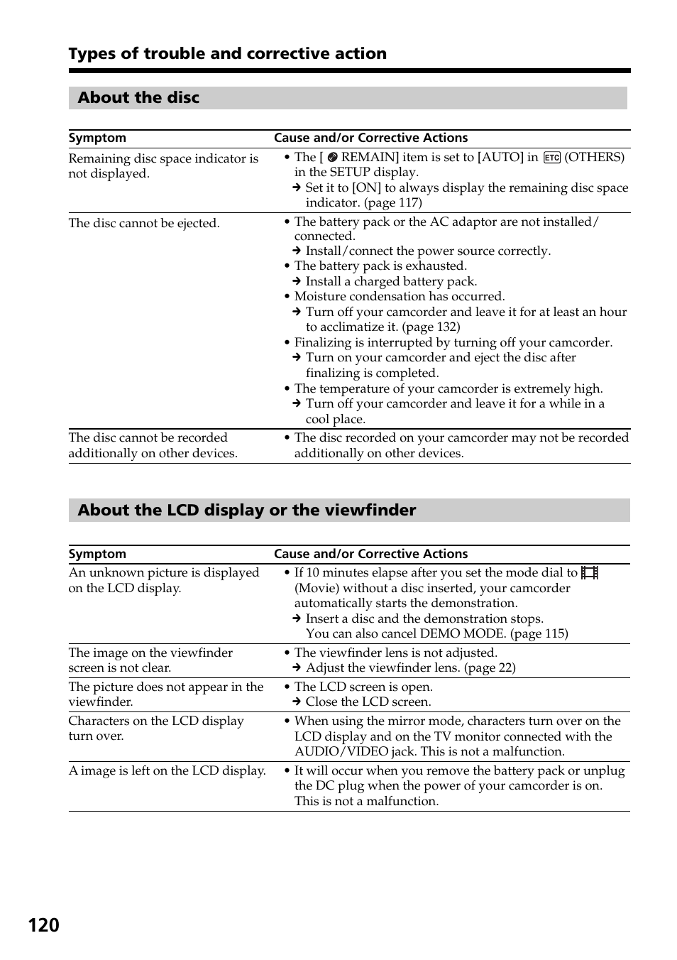 About the lcd display or the viewfinder | Sony DCR-DVD301 User Manual | Page 120 / 148