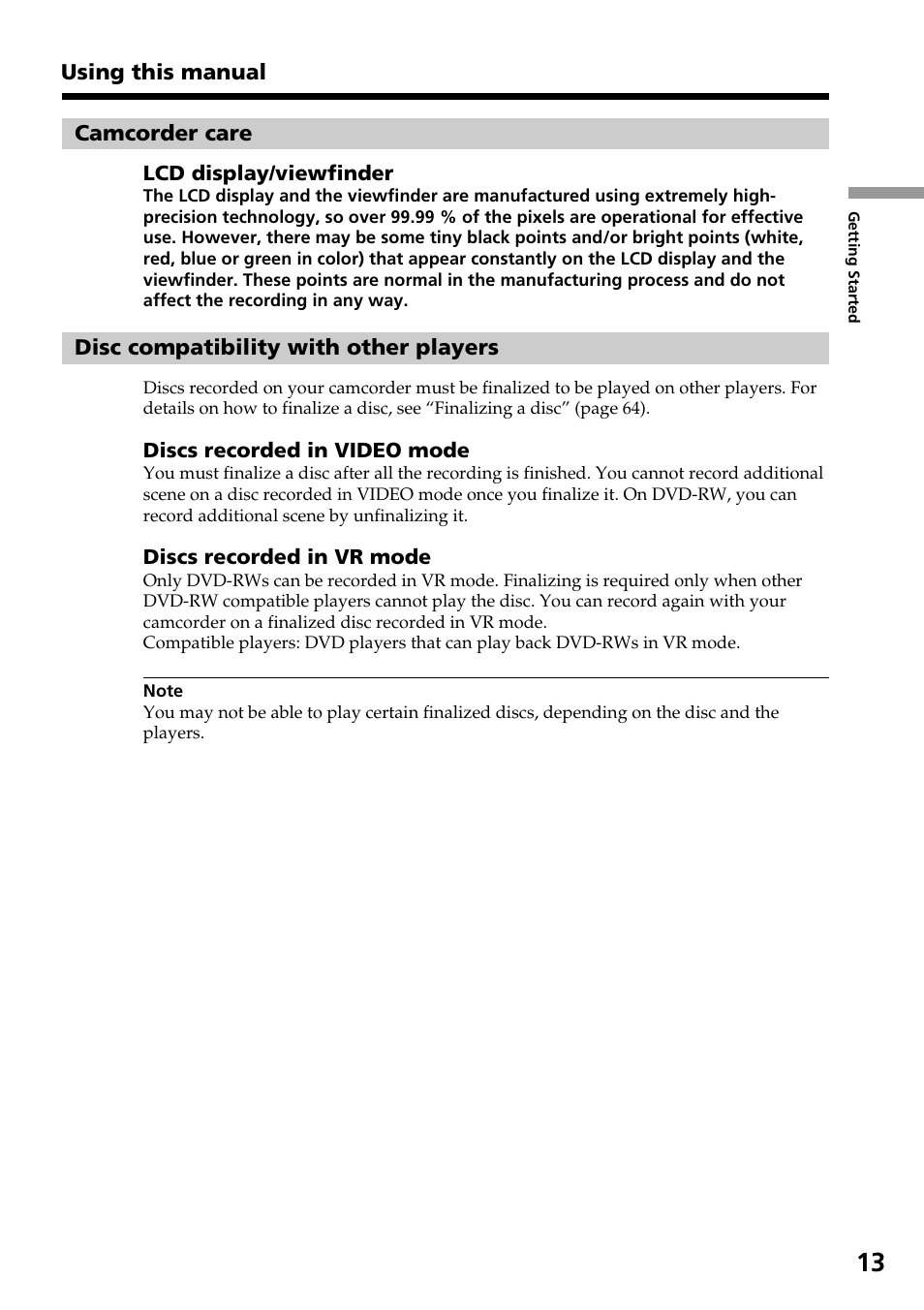 Sony DCR-DVD301 User Manual | Page 13 / 148