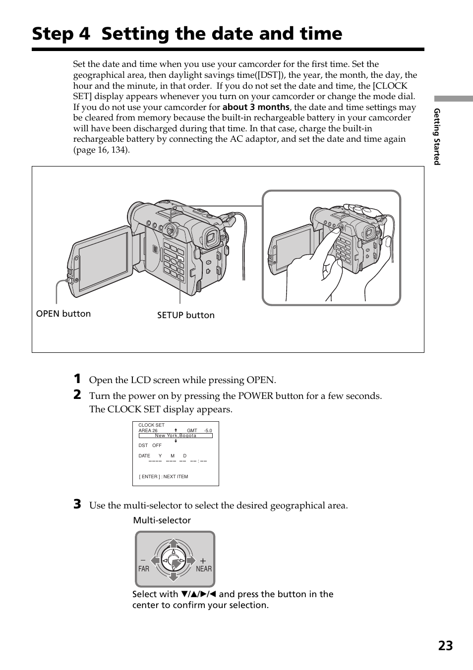 Step 4 setting the date and time | Sony DCR-DVD301 User Manual | Page 23 / 148