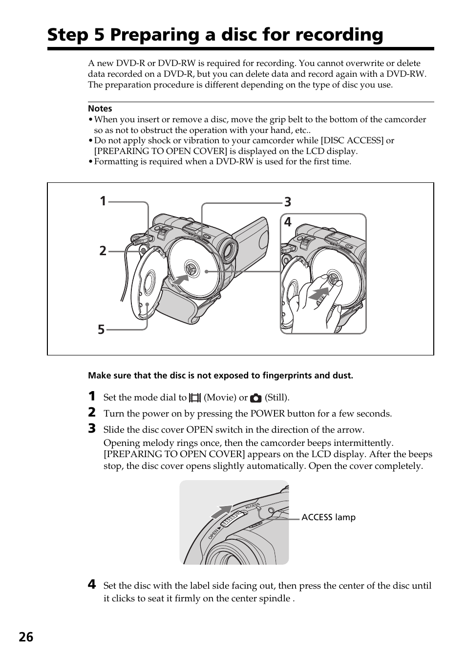 Step 5 preparing a disc for recording | Sony DCR-DVD301 User Manual | Page 26 / 148