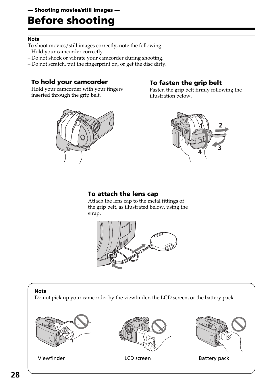 Shooting movies/still images, Before shooting | Sony DCR-DVD301 User Manual | Page 28 / 148