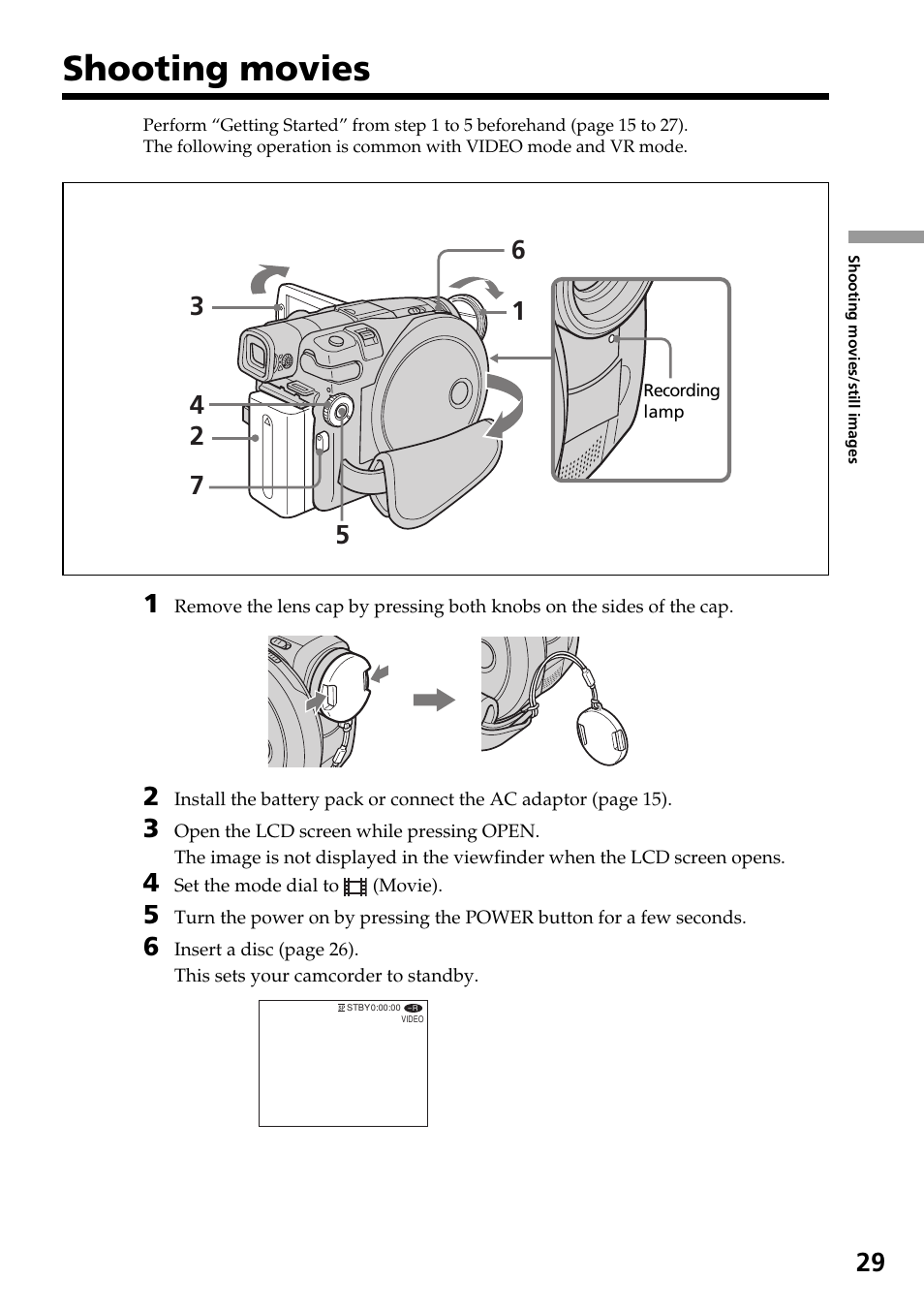 Shooting movies | Sony DCR-DVD301 User Manual | Page 29 / 148