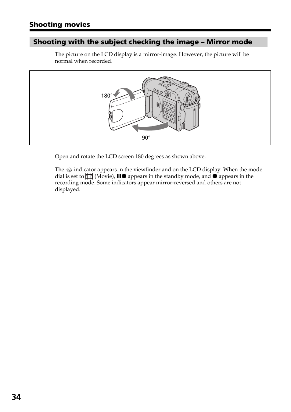 Shooting with the subject checking, The image – mirror mode | Sony DCR-DVD301 User Manual | Page 34 / 148