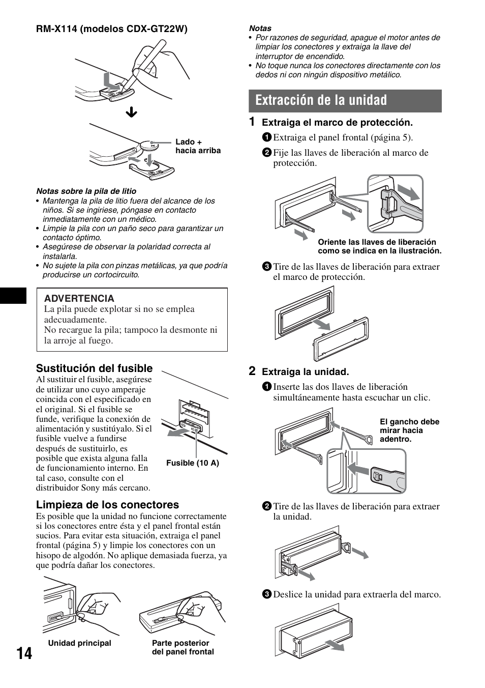 Extracción de la unidad | Sony CDX-GT22W User Manual | Page 30 / 36