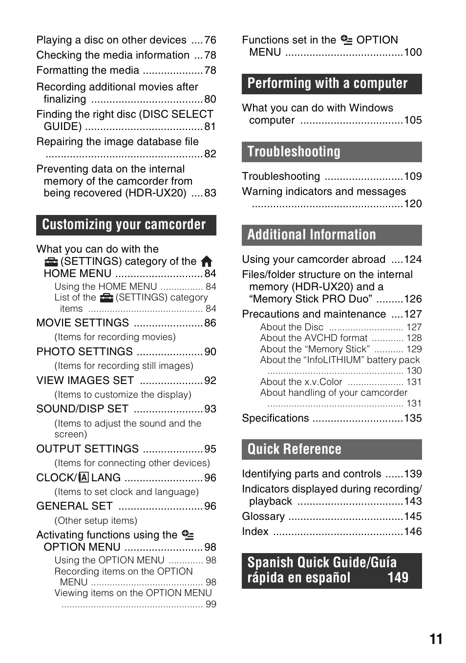 Sony HDR-UX10 User Manual | Page 11 / 172
