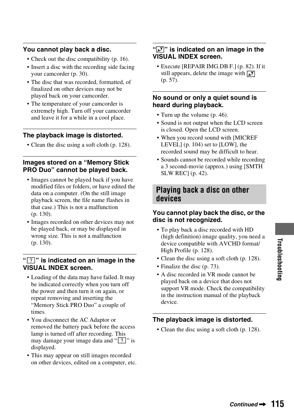 Playing back a disc on other devices, P. 115 | Sony HDR-UX10 User Manual | Page 115 / 172