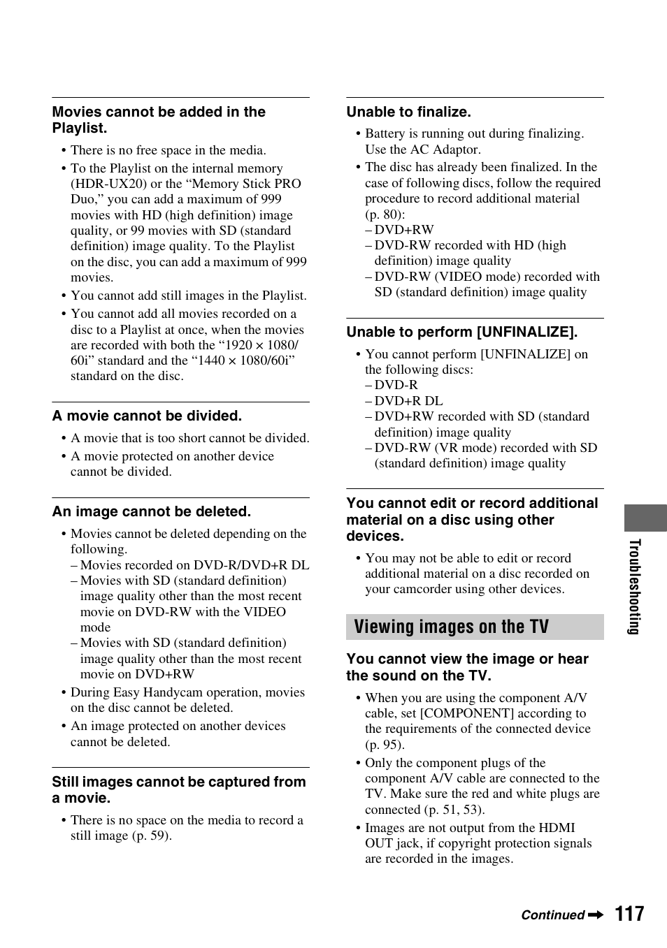 Viewing images on the tv, P. 117 | Sony HDR-UX10 User Manual | Page 117 / 172