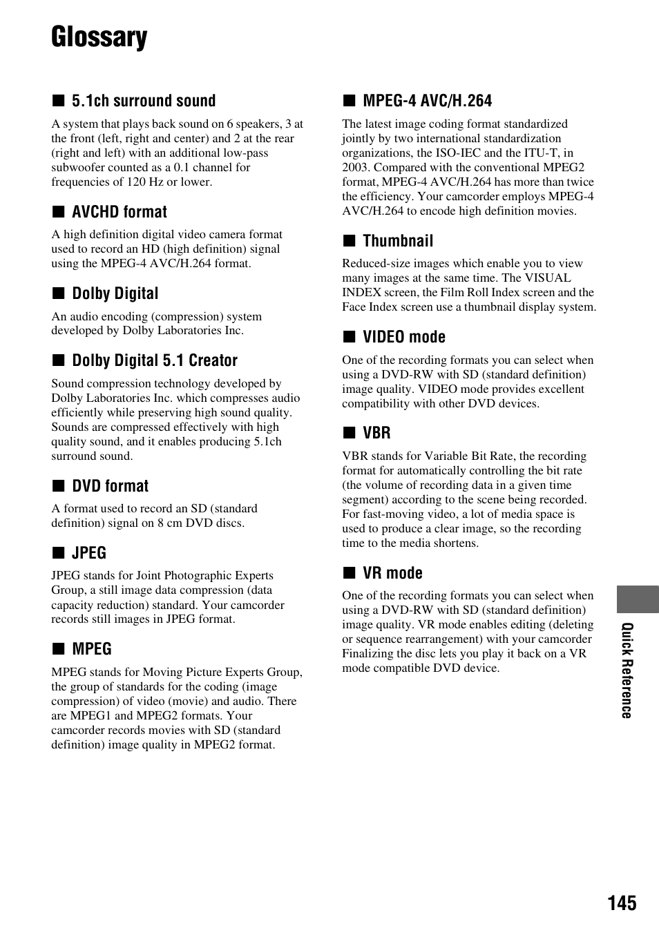 Glossary, P. 145) | Sony HDR-UX10 User Manual | Page 145 / 172
