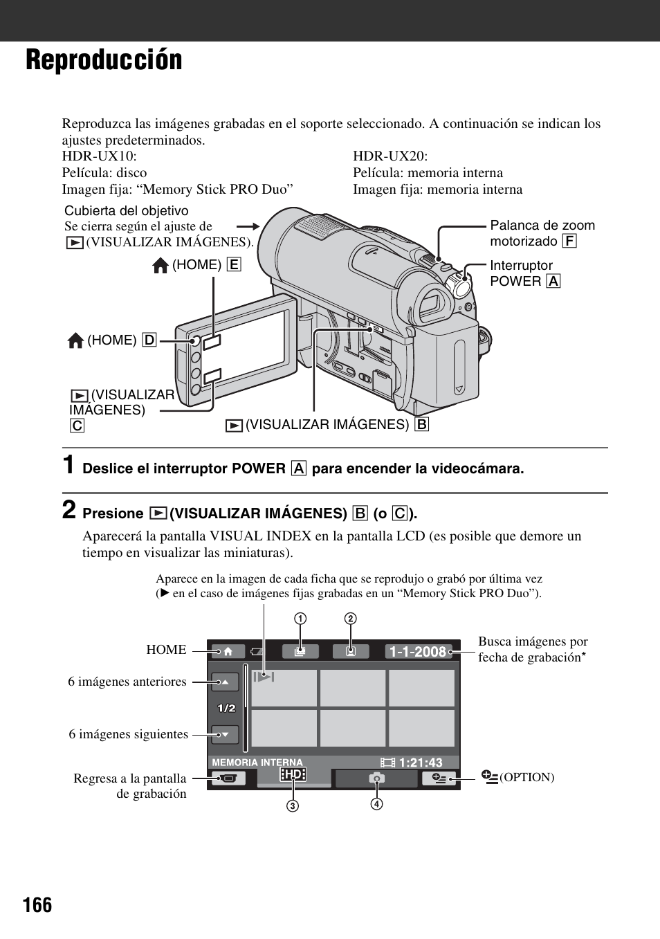 Reproducción | Sony HDR-UX10 User Manual | Page 166 / 172