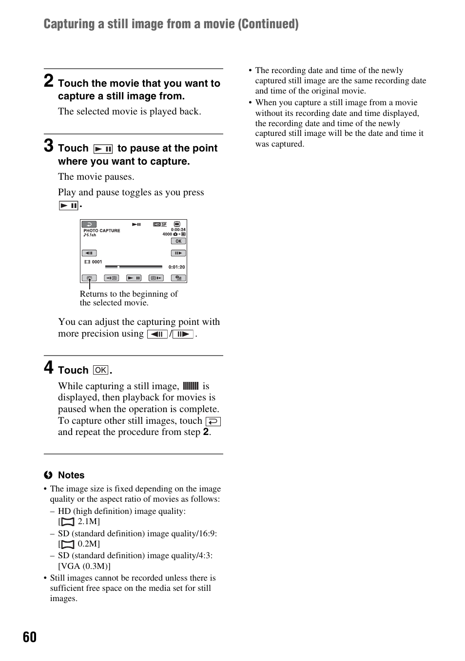 Capturing a still image from a movie (continued) | Sony HDR-UX10 User Manual | Page 60 / 172