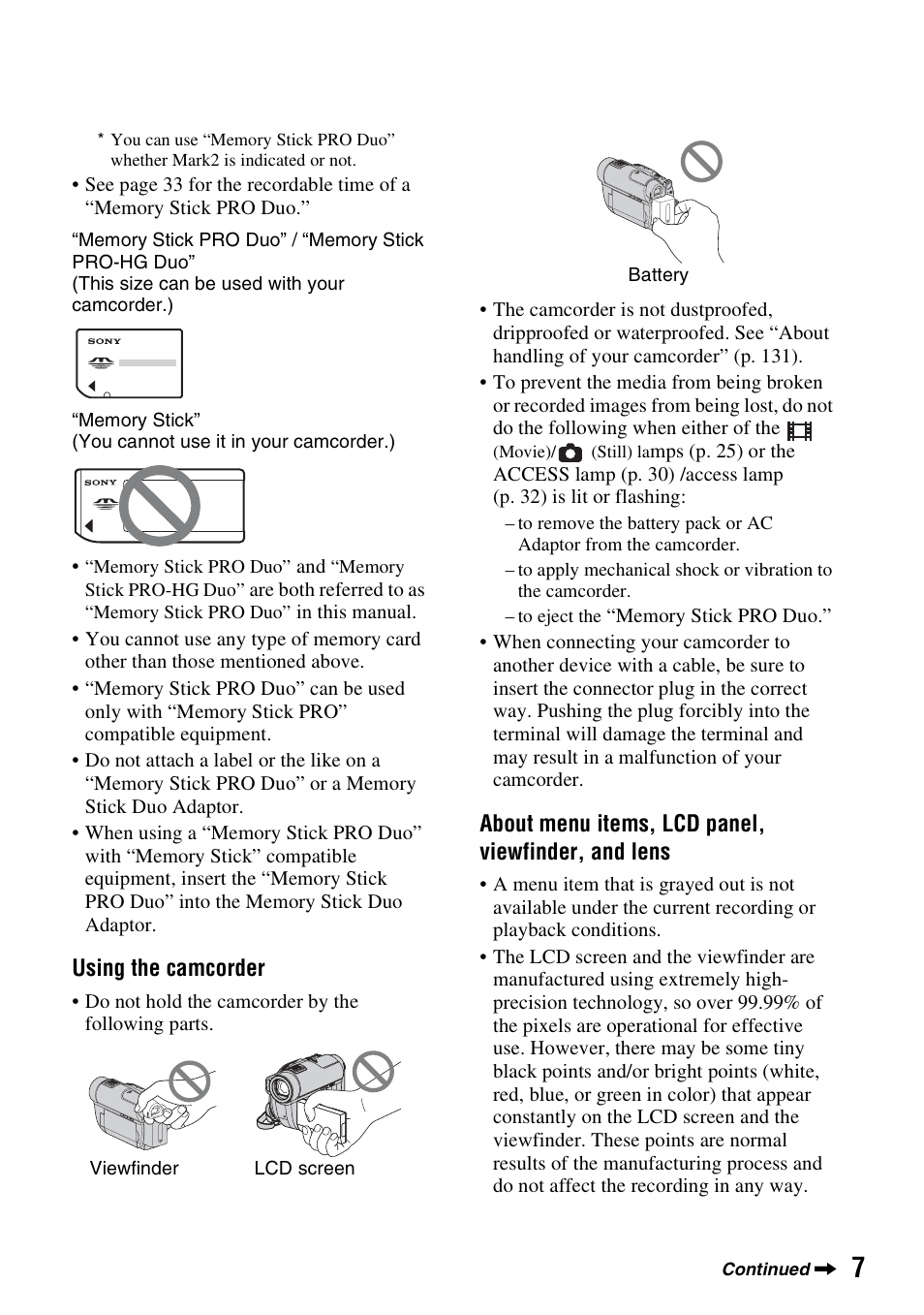 Sony HDR-UX10 User Manual | Page 7 / 172