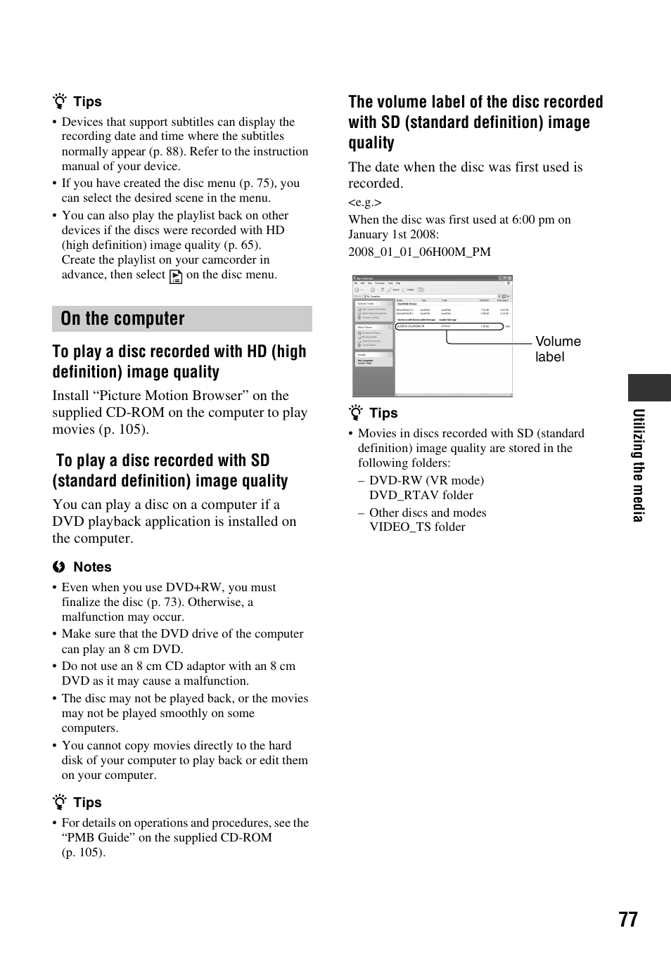 On the computer | Sony HDR-UX10 User Manual | Page 77 / 172