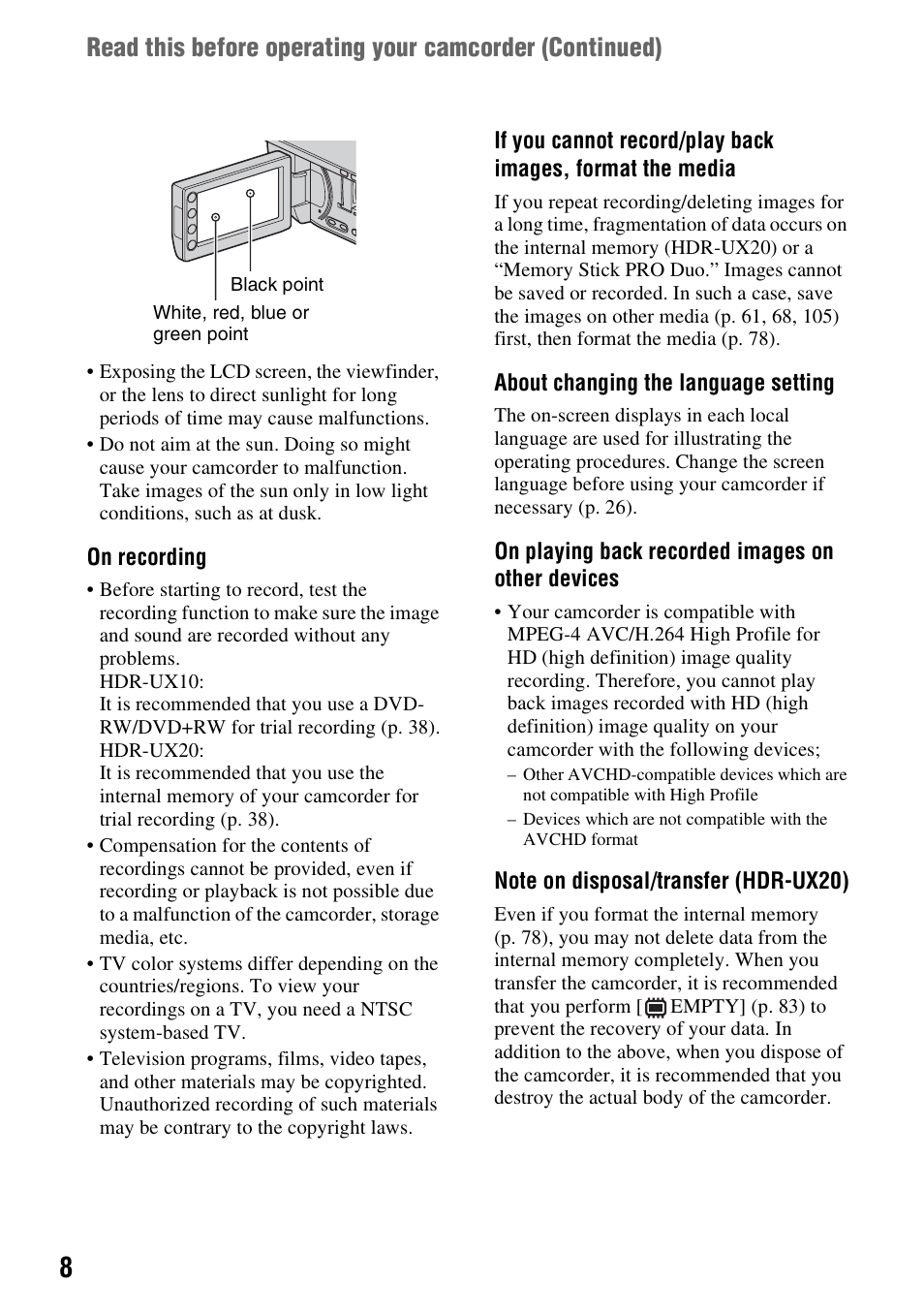 Sony HDR-UX10 User Manual | Page 8 / 172