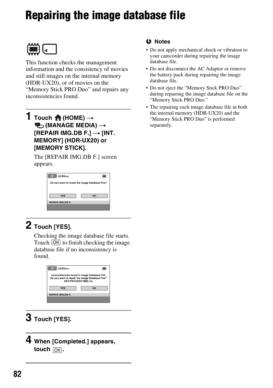 Repairing the image database file, P. 82) | Sony HDR-UX10 User Manual | Page 82 / 172