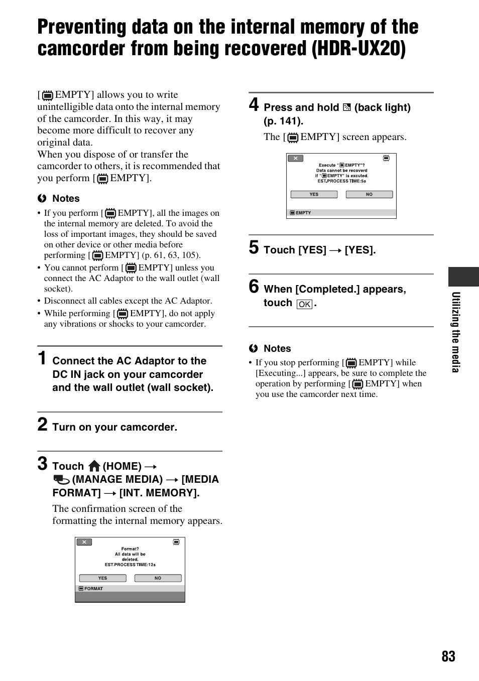 P. 83), Preventing data on the internal | Sony HDR-UX10 User Manual | Page 83 / 172