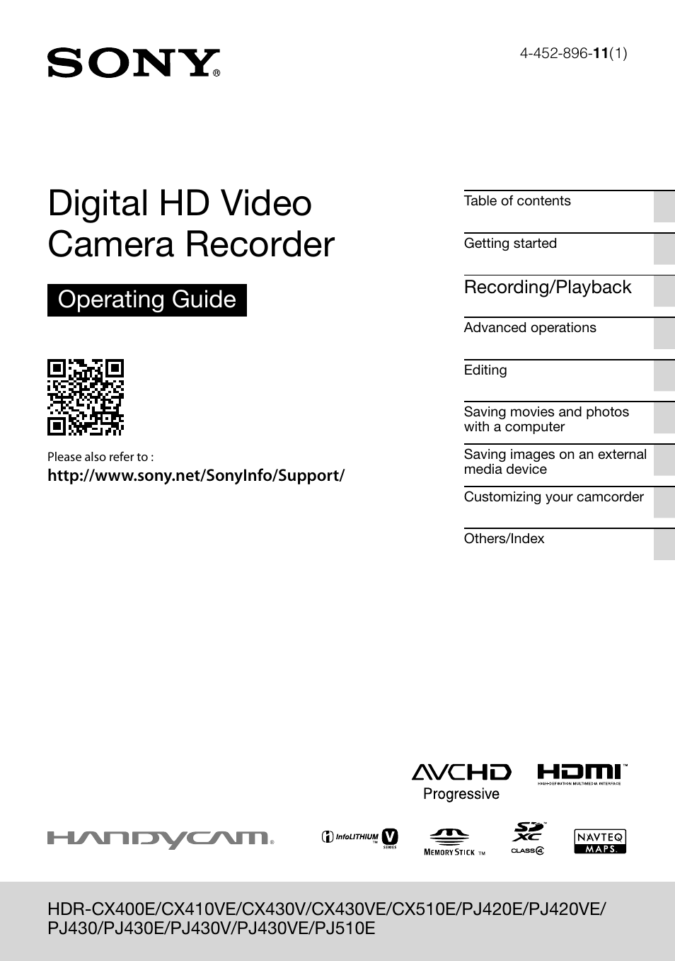 Sony HDR-CX430V User Manual | 76 pages