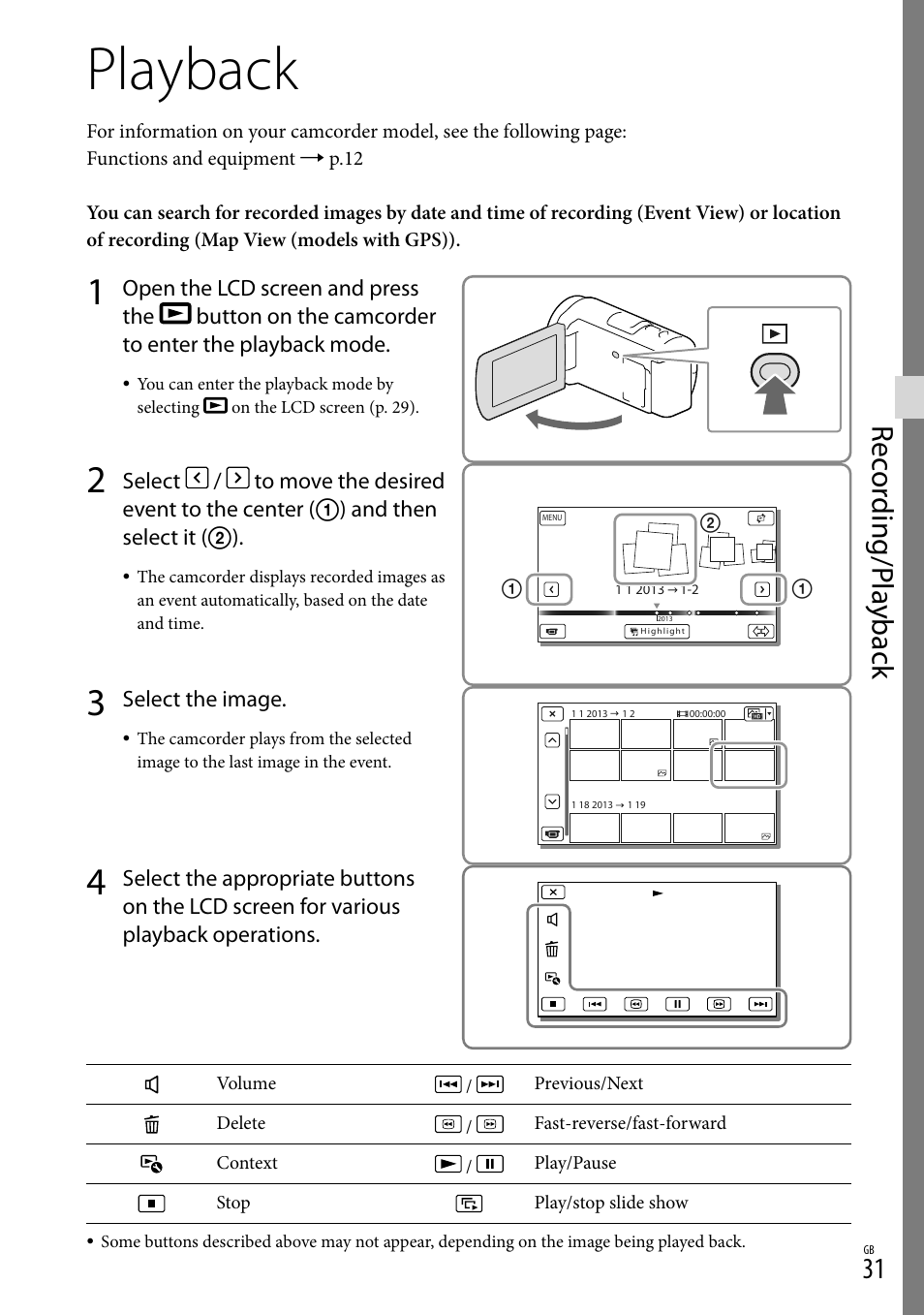 Playback, N (31), Rec or ding/p la yback | Sony HDR-CX430V User Manual | Page 31 / 76