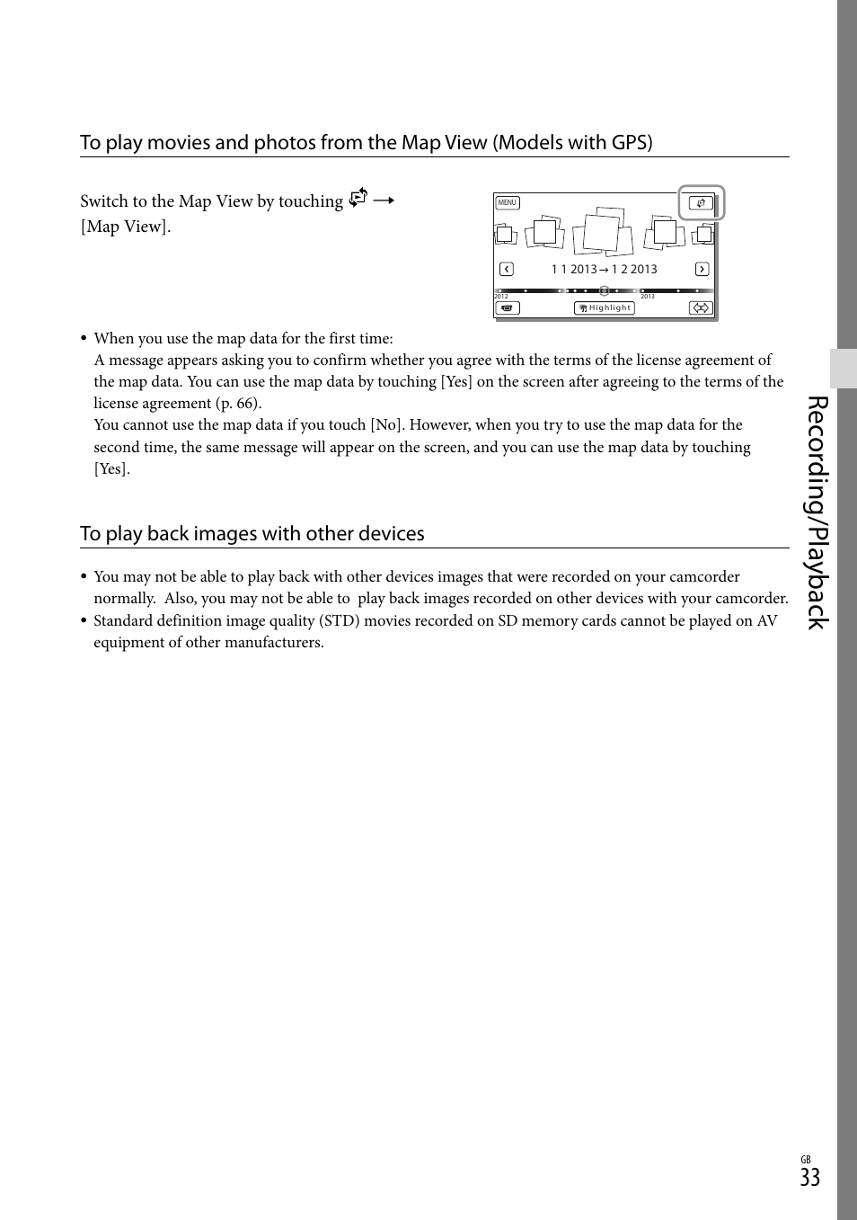 Rec or ding/p la yback | Sony HDR-CX430V User Manual | Page 33 / 76