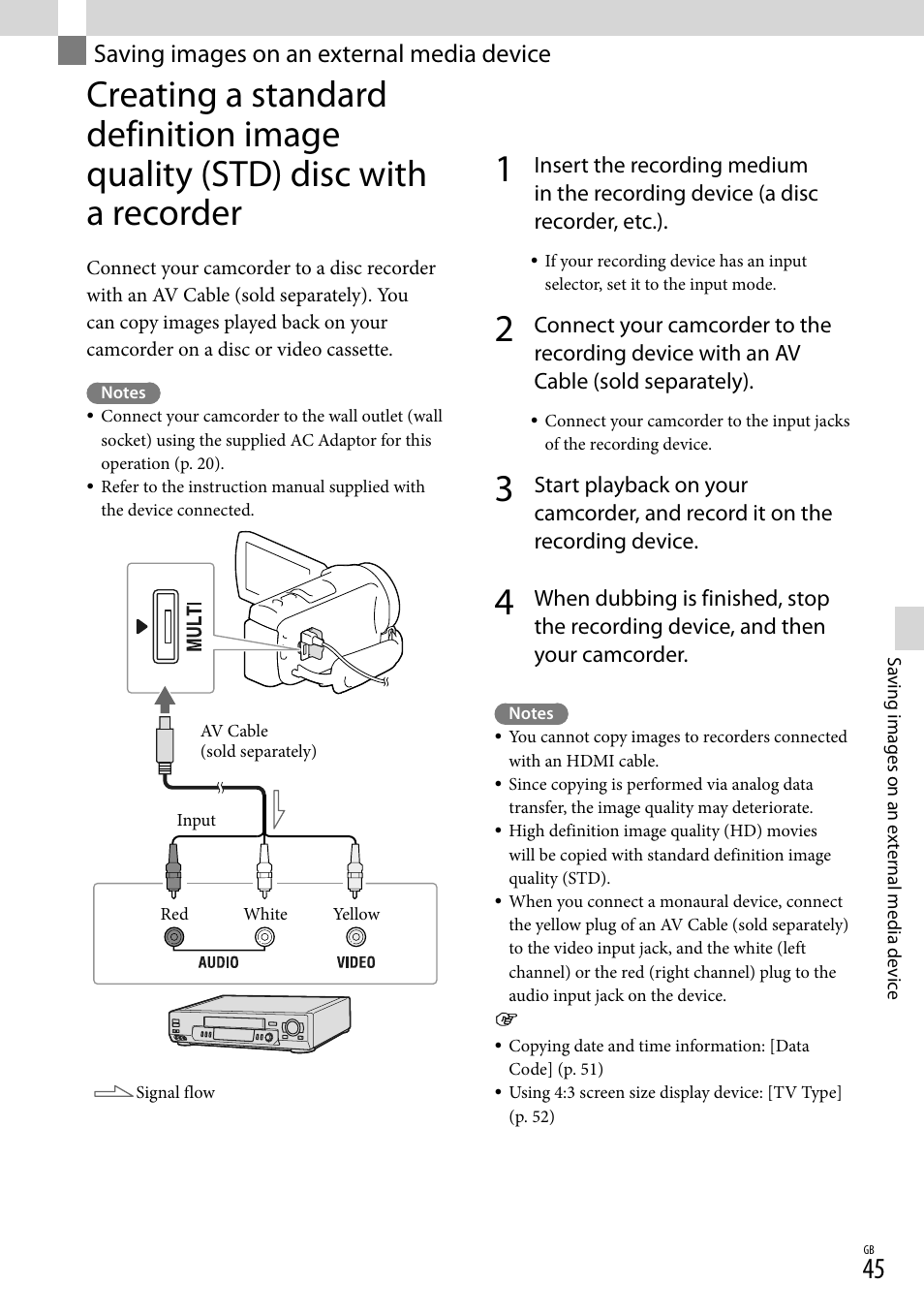 Saving images on an external media device, Saving images on an external, Media device | Sony HDR-CX430V User Manual | Page 45 / 76