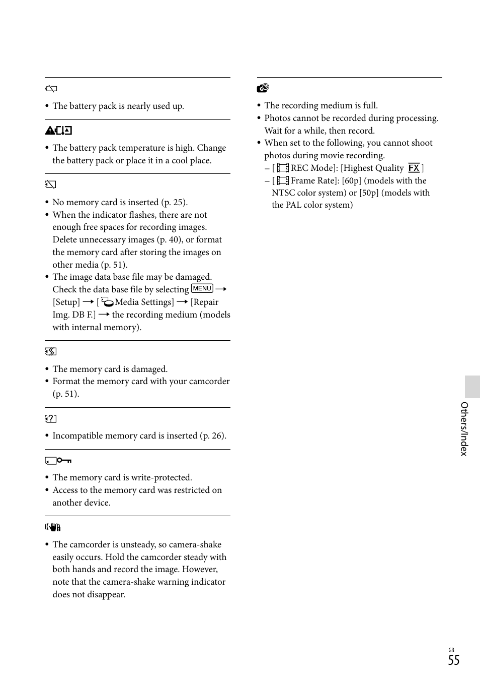 55), and | Sony HDR-CX430V User Manual | Page 55 / 76