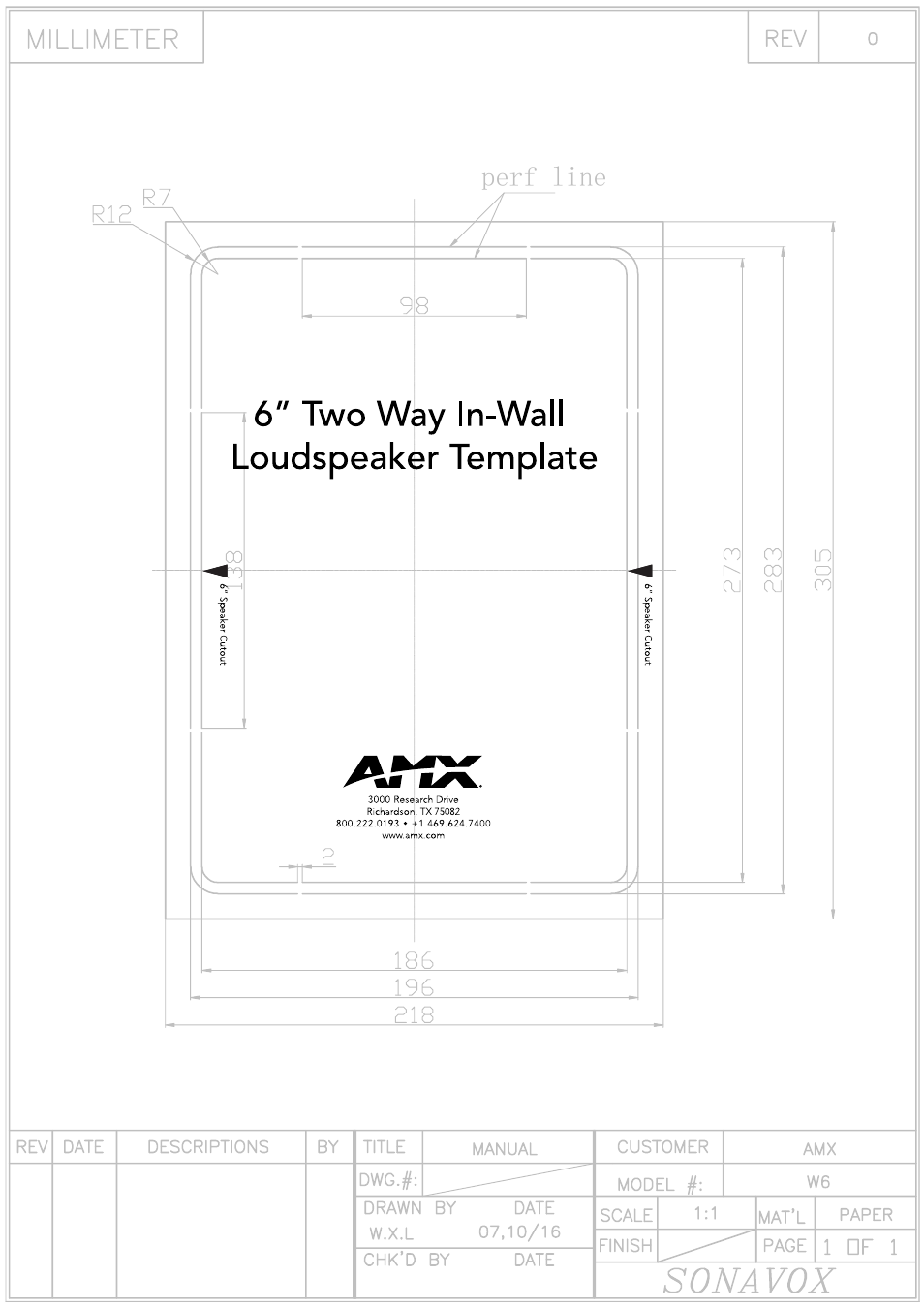 AMX W6 User Manual | 1 page