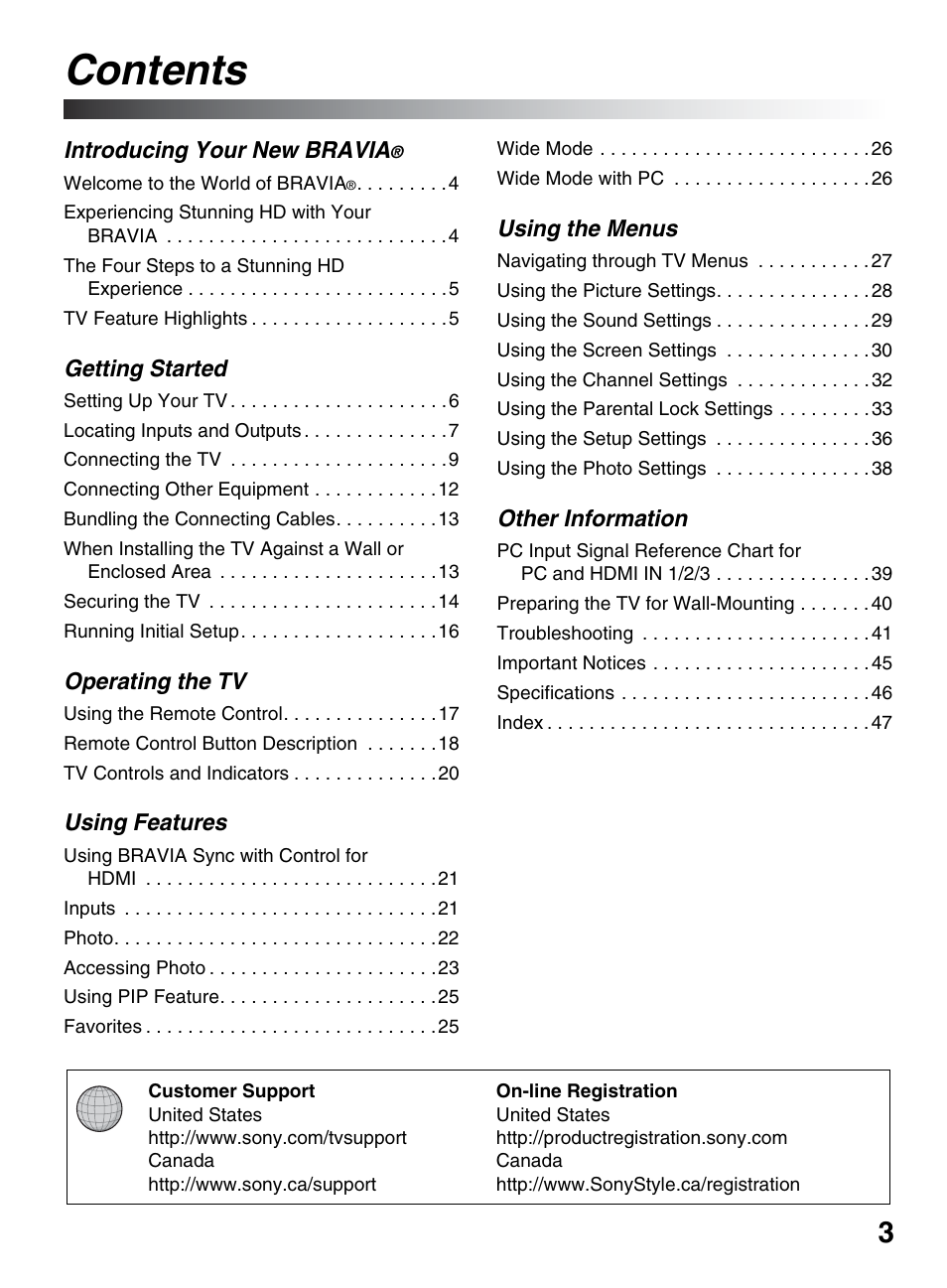 Sony KDL-32LL150 User Manual | Page 3 / 48