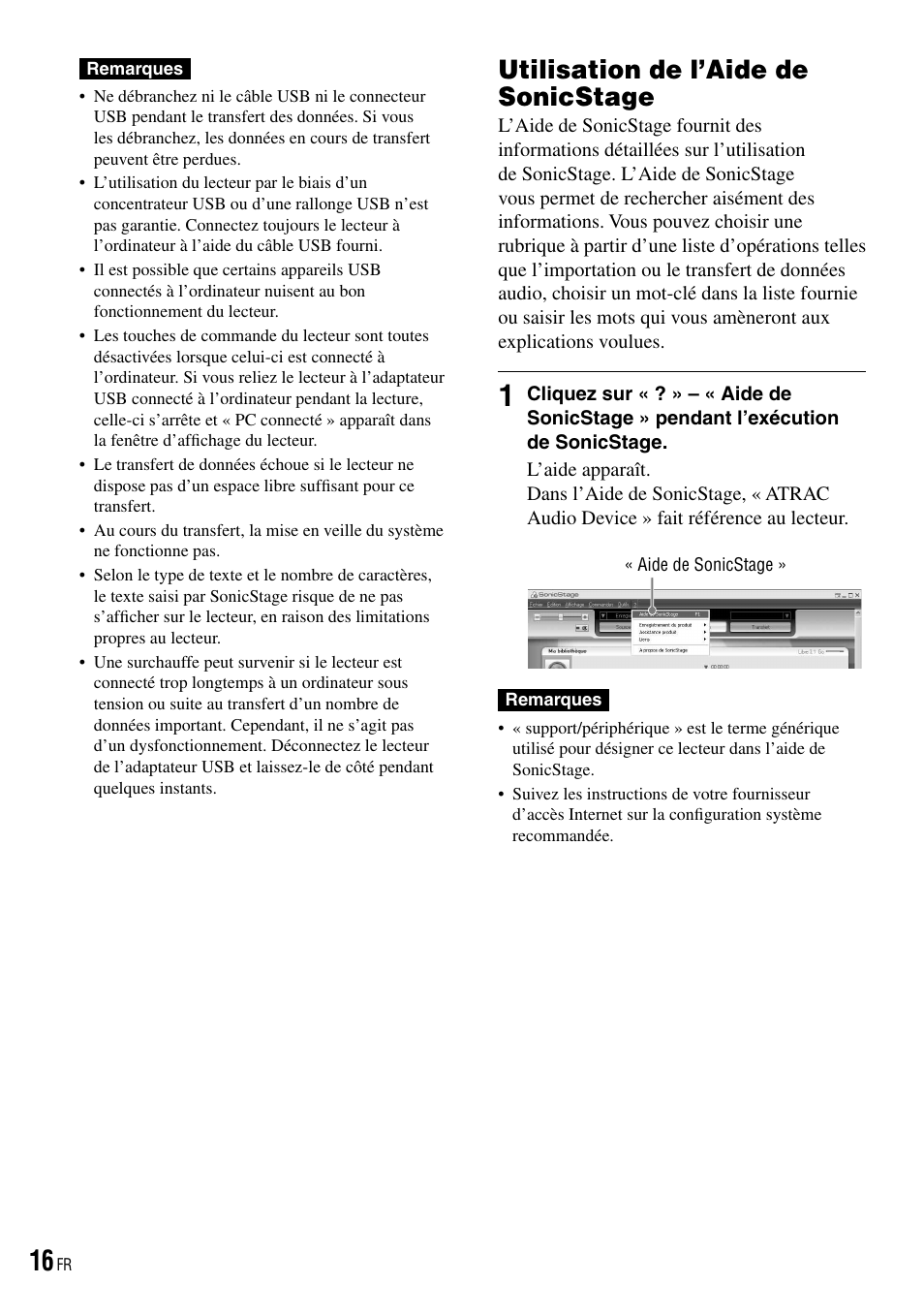 Utilisation de l’aide de sonicstage | Sony NW-HD3 User Manual | Page 124 / 358