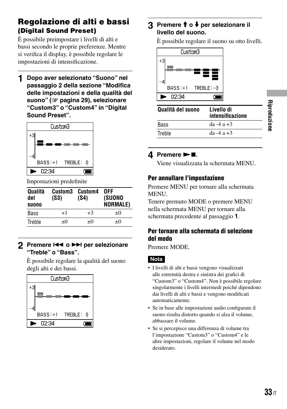 Regolazione di alti e bassi (digital sound preset), Regolazione di alti e bassi, Digital sound preset) | Sony NW-HD3 User Manual | Page 191 / 358