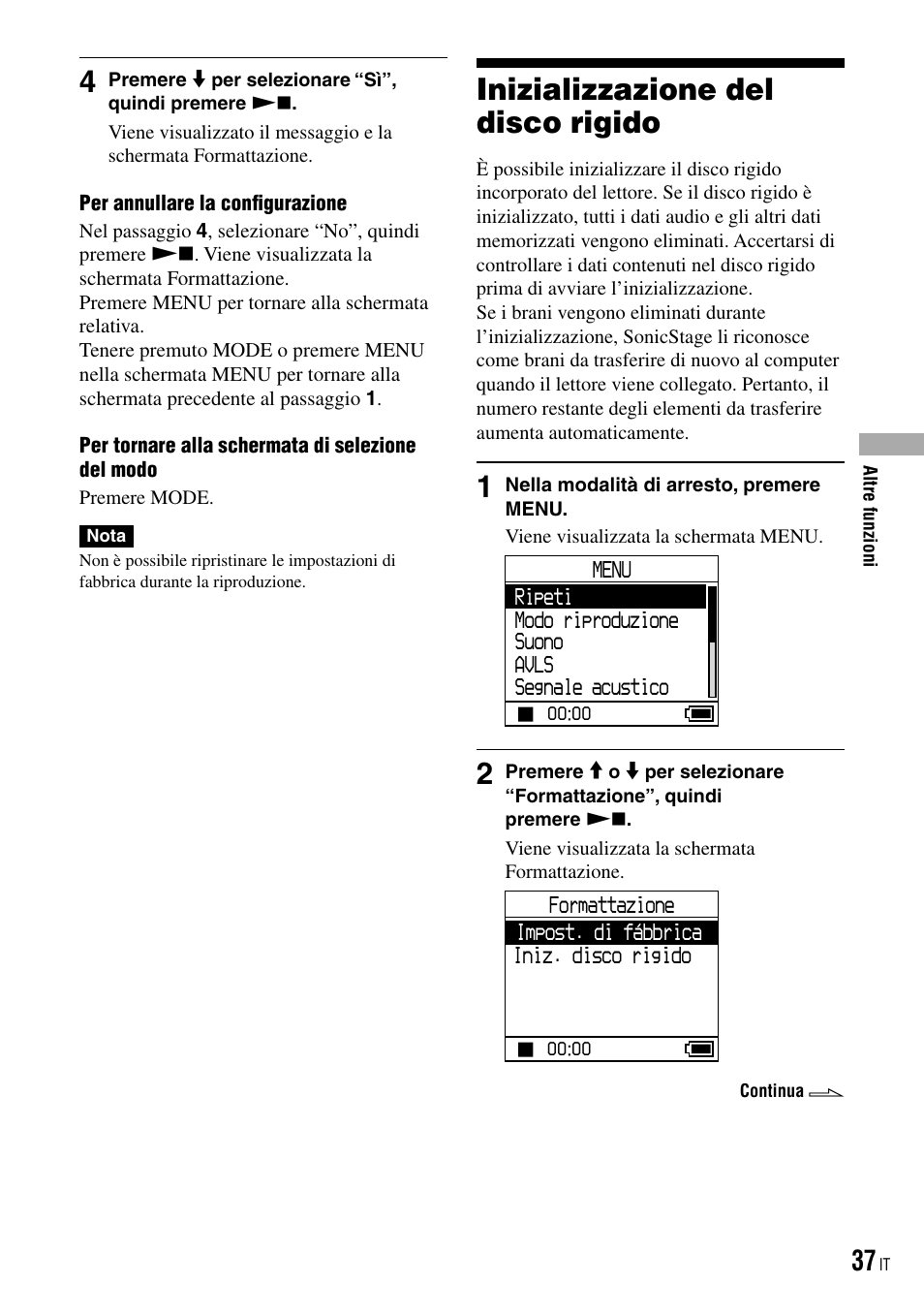 Inizializzazione del disco rigido | Sony NW-HD3 User Manual | Page 195 / 358