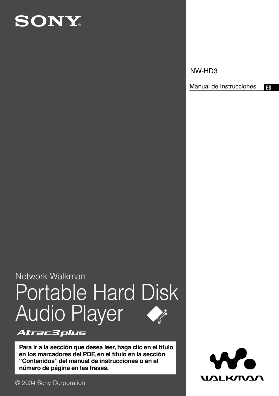 Español, Manual de instrucciones, Portable hard disk audio player | Sony NW-HD3 User Manual | Page 209 / 358