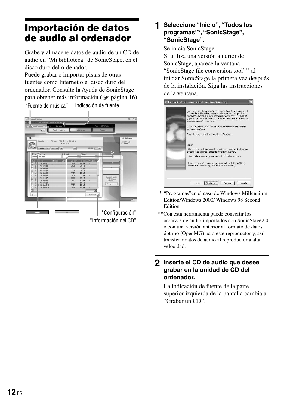 Importación de datos de audio al ordenador, Importación de datos de audio al, Ordenador | Sony NW-HD3 User Manual | Page 220 / 358