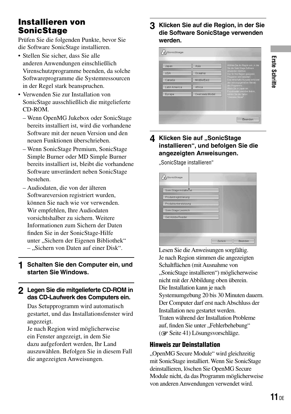 Installieren von sonicstage | Sony NW-HD3 User Manual | Page 269 / 358