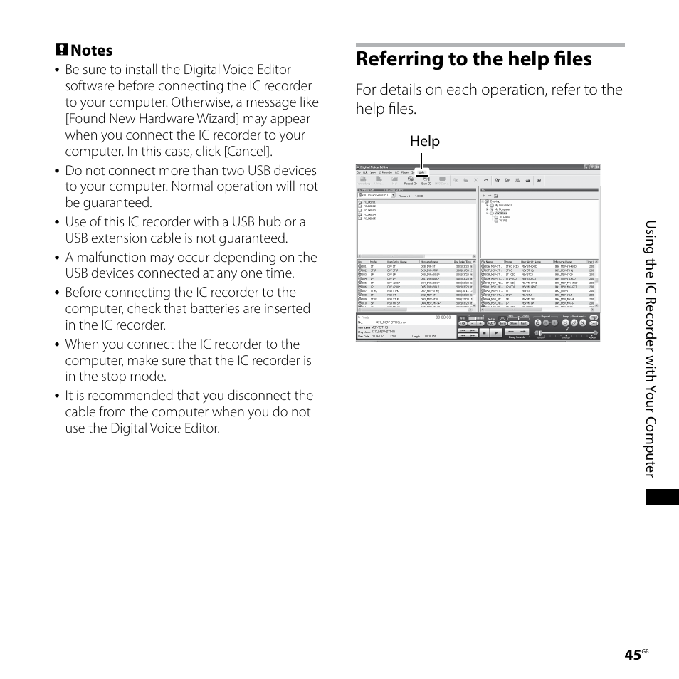 Referring to the help files | Sony ICD-P620 User Manual | Page 45 / 56