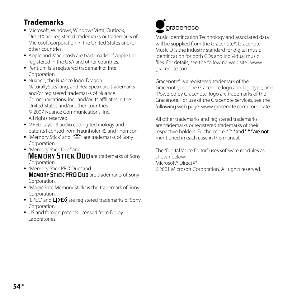 Trademarks | Sony ICD-P620 User Manual | Page 54 / 56