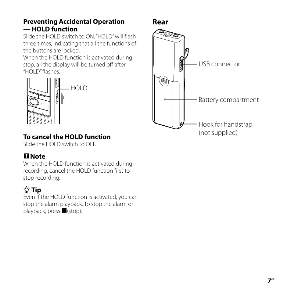 Rear | Sony ICD-P620 User Manual | Page 7 / 56