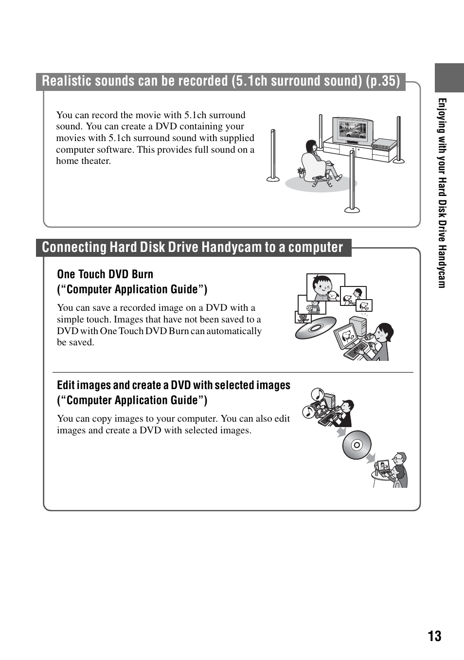 Connecting hard disk drive handycam to a computer | Sony DCR-SR100 User Manual | Page 13 / 107