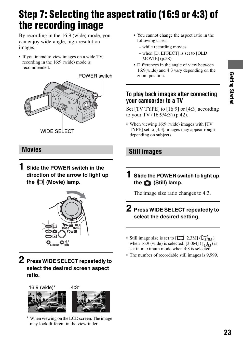 Image, Movies, Still images | Sony DCR-SR100 User Manual | Page 23 / 107