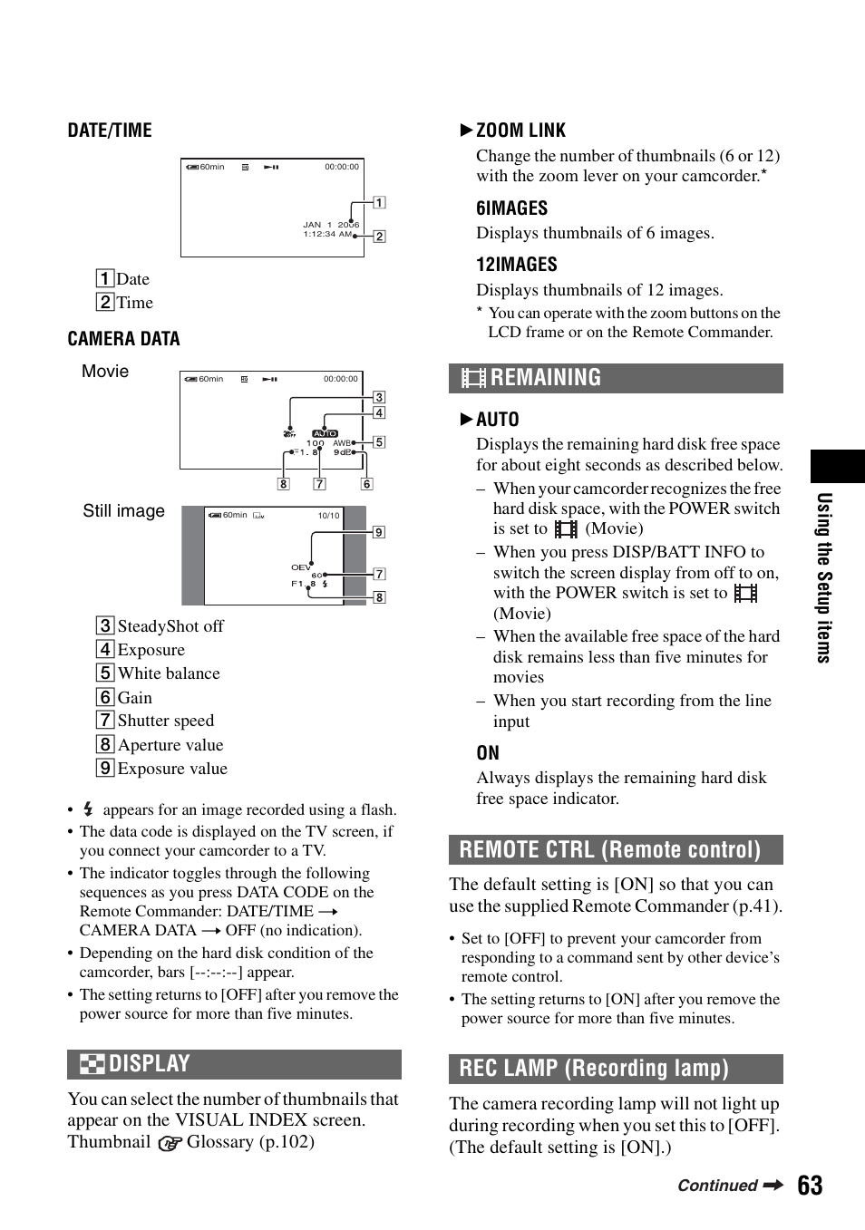 Een (p.63), Ing (p.63), Display | Sony DCR-SR100 User Manual | Page 63 / 107