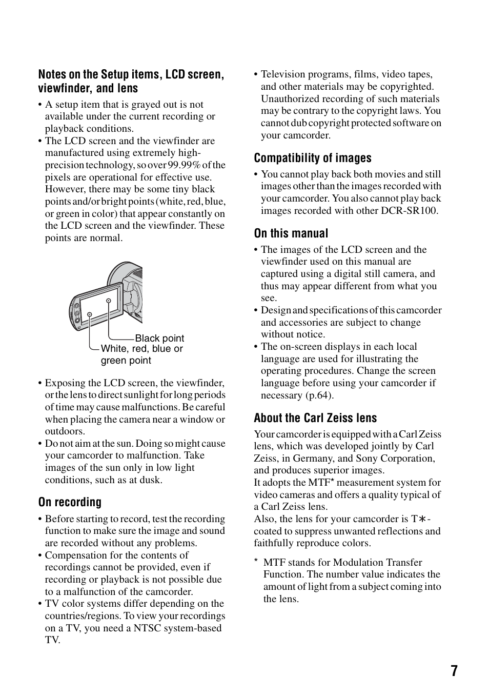 Sony DCR-SR100 User Manual | Page 7 / 107