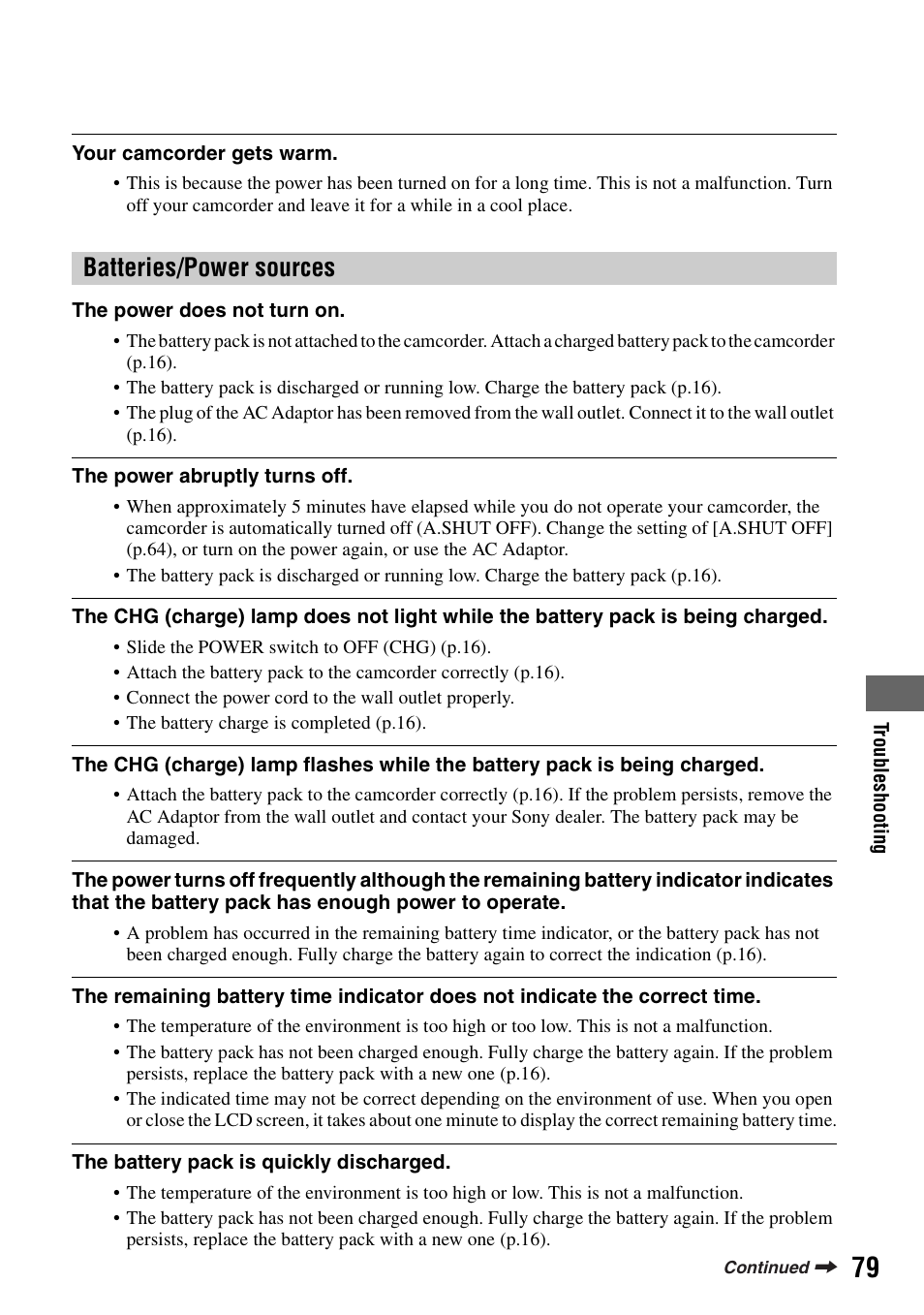 Batteries/power sources | Sony DCR-SR100 User Manual | Page 79 / 107