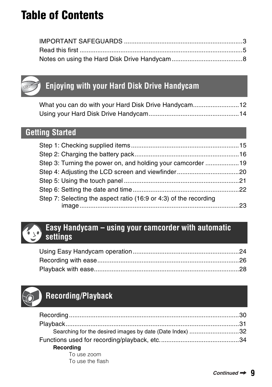 Sony DCR-SR100 User Manual | Page 9 / 107