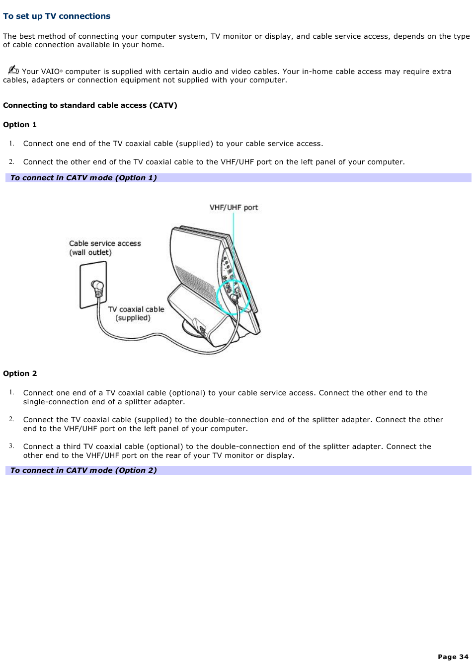 To set up tv connections | Sony PCV-V100G User Manual | Page 34 / 136
