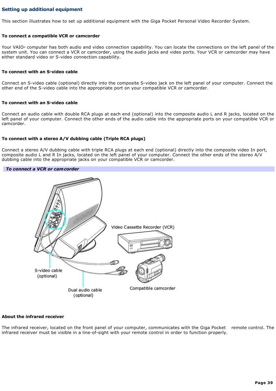 Setting up additional equipment | Sony PCV-V100G User Manual | Page 39 / 136