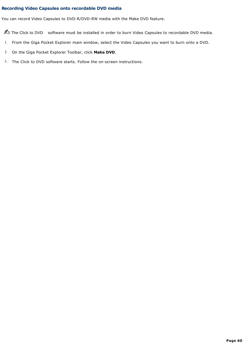 Recording video capsules onto recordable dvd media | Sony PCV-V100G User Manual | Page 60 / 136