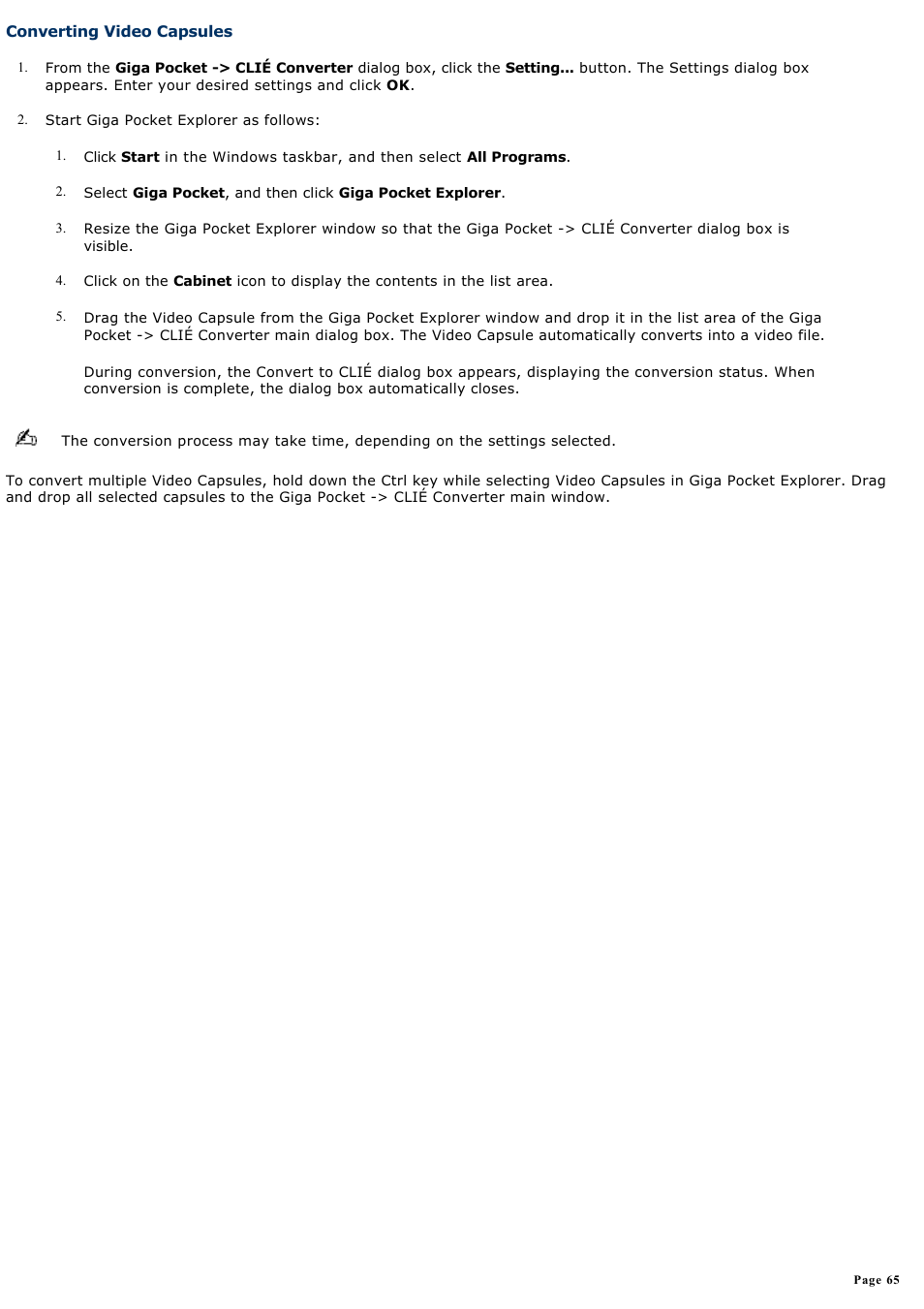 Converting video capsules | Sony PCV-V100G User Manual | Page 65 / 136