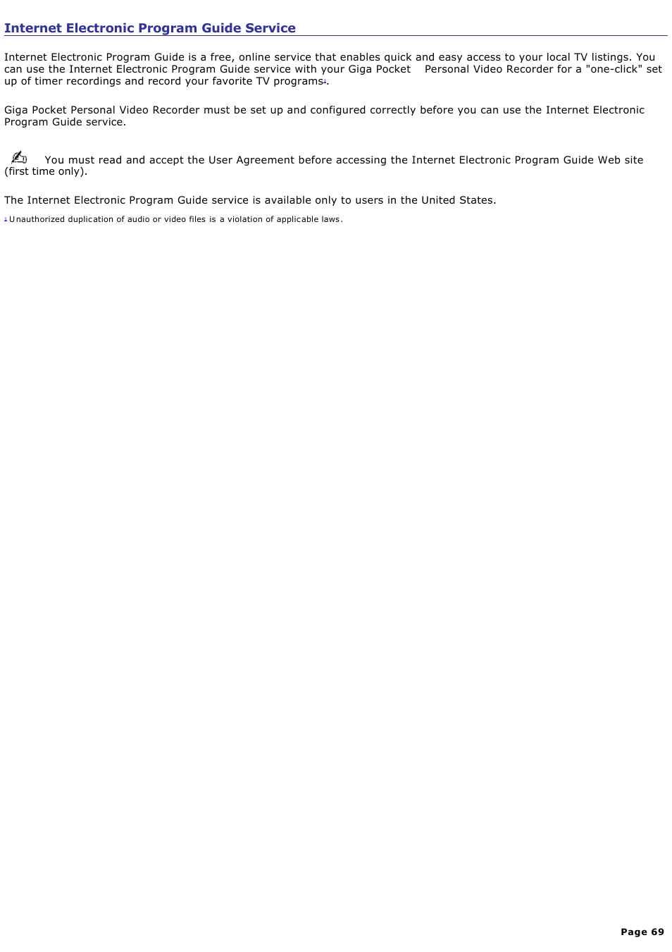 Internet electronic program guide service | Sony PCV-V100G User Manual | Page 69 / 136