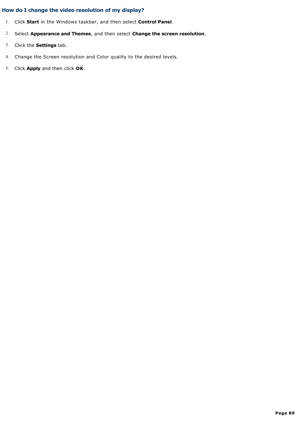 How do i change the video resolution of my display | Sony PCV-V100G User Manual | Page 89 / 136